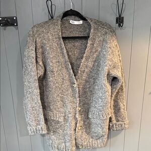Zara Chunky Heather Gray Button-Up Cardigan